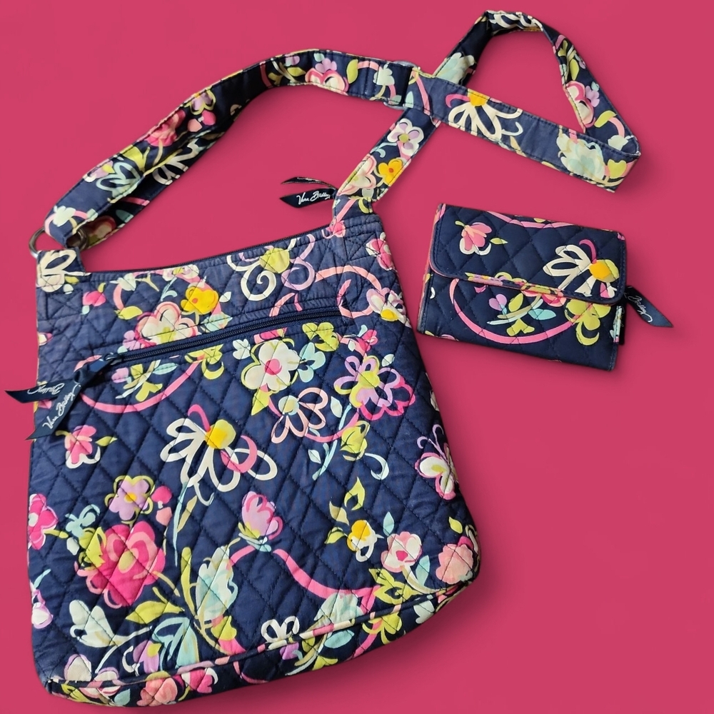 VERA BRADLEY | Floral Quilted Tote Crossbody Shoulder Purse Bag and Wallet Set